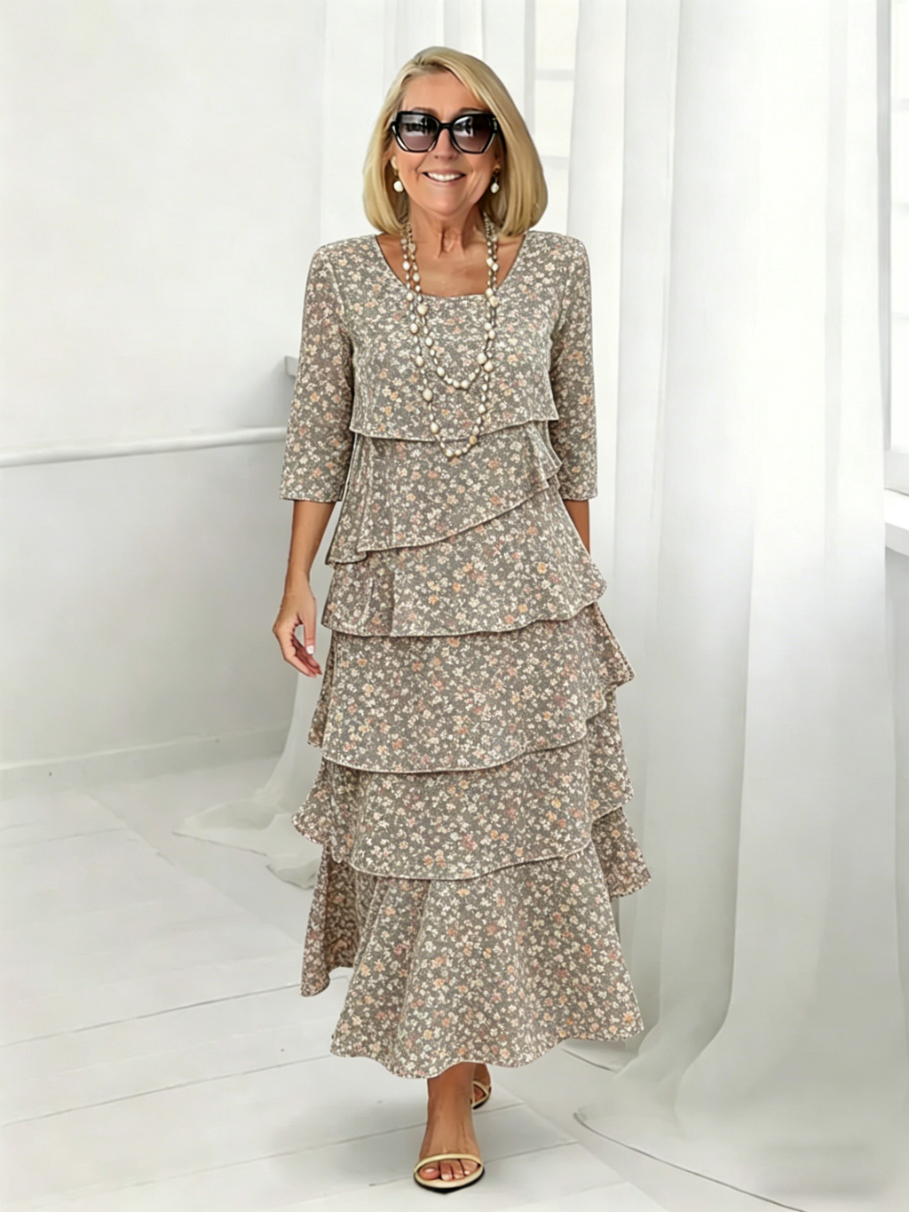 Maxi Dress Vacation Bohemia Multi-plant Floral Print Cascade Boho Dress