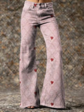 Women's Red Heart Art Print Washed Pants