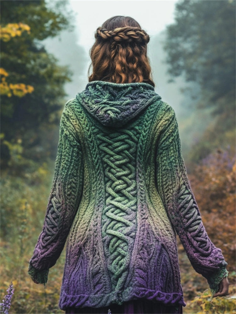 Scotland Thistle Inspired Gradient Celtic Hooded Cardigan