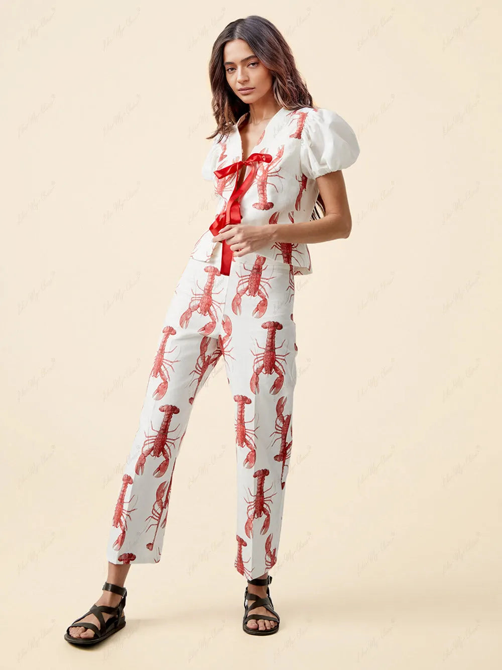 Lobster Print Straight Pants