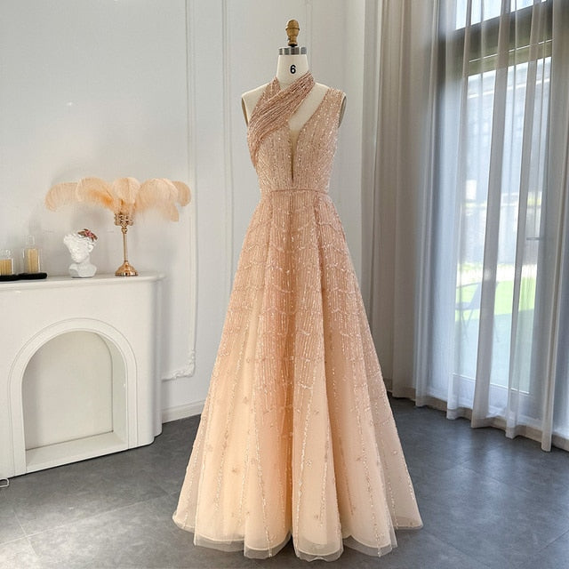 DreamyVow  Luxury Beaded Dubai Lilac Evening Dresses for Women Wedding Party 2023 Elegant Long Arabic Prom Formal Gowns 329