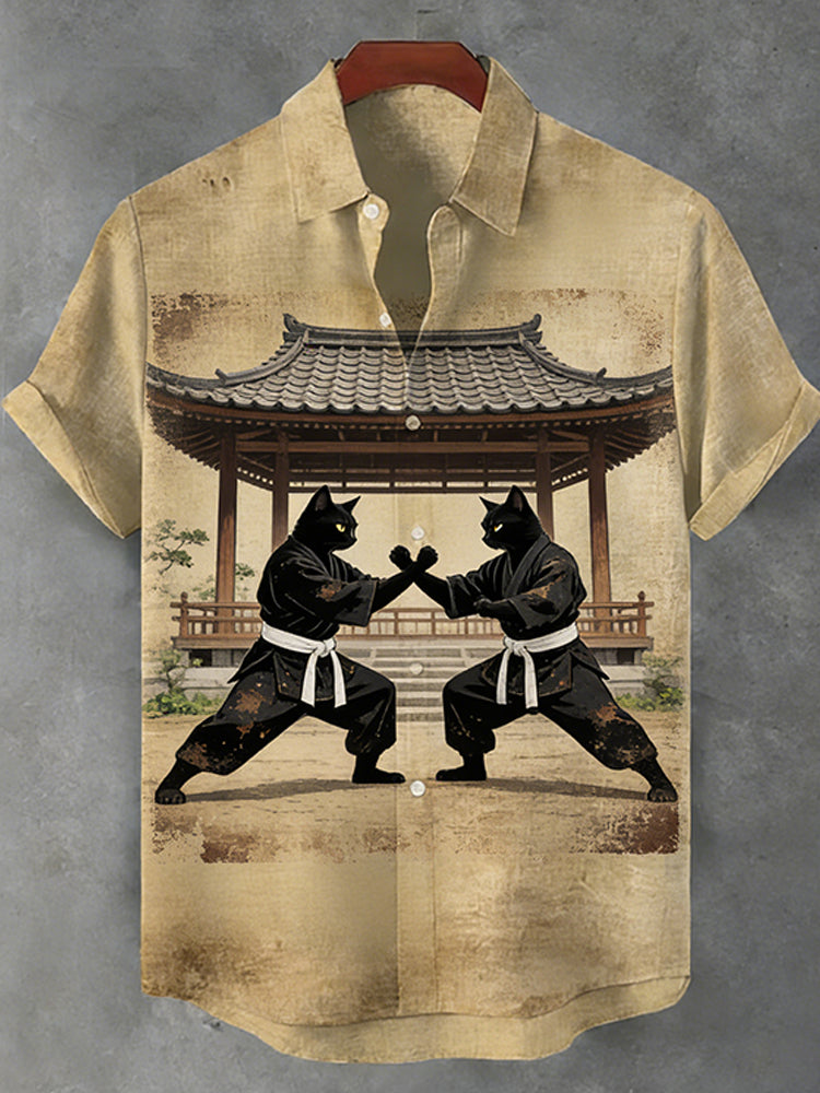 Men's Cat Print Short Sleeve Shirt