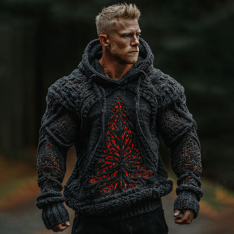 Men's Vintage Christmas Tree Celtic Art Jacquard Art Cozy Hoodie