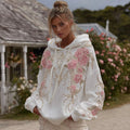 Women's Vintage Rose Pearl Embroidery Comfortable Warm Hoodie
