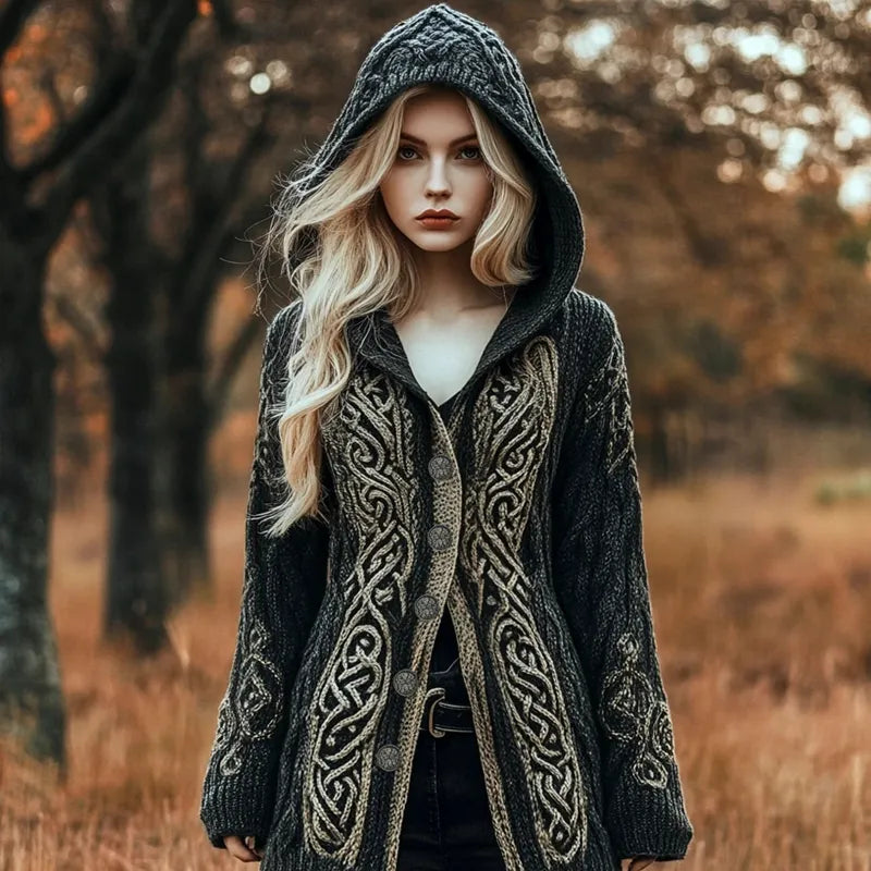 Viking Celtic Knot Knit Women's Hooded Cardigan