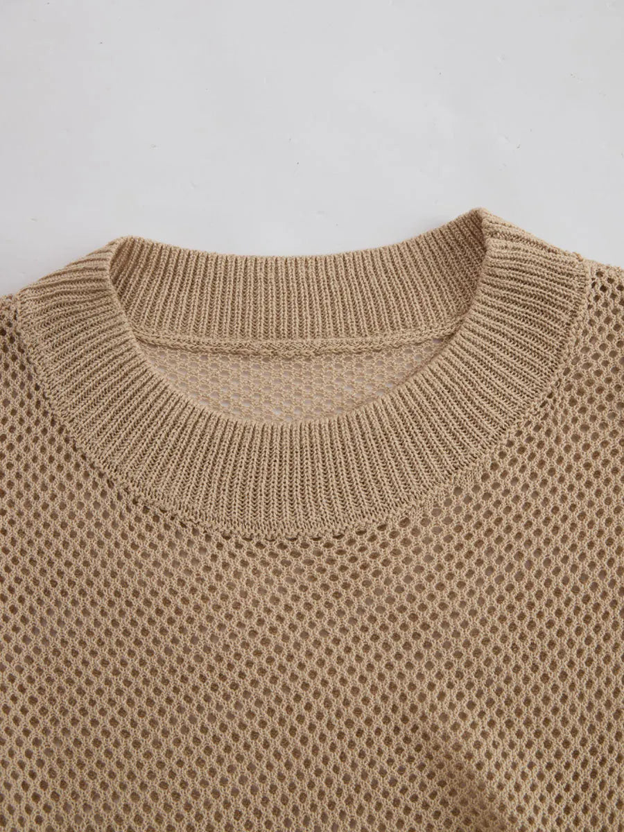 Retro Khaki Short-sleeved Knit Top