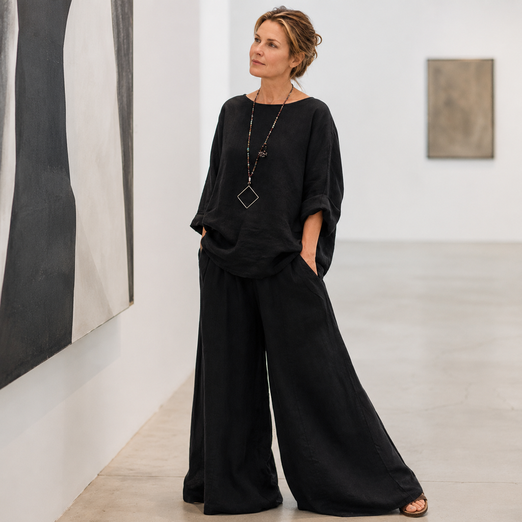 Lunavia – Oversized Cotton-Linen Two-Piece Set with Wide-Leg Pants