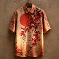 Men's Japanese-style Artistic Floral Print Short-sleeved Shirt