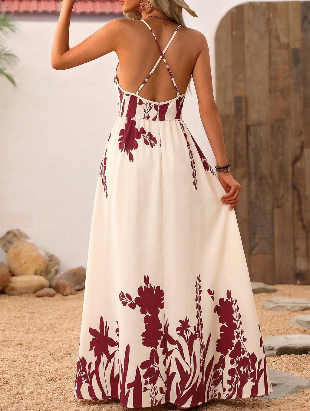 Floral Print Backless Cami Maxi Dress_CWDMD02683