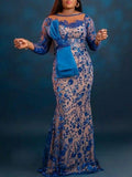 Flower-Embellished See-Through Applique Fashion Maxi Dress