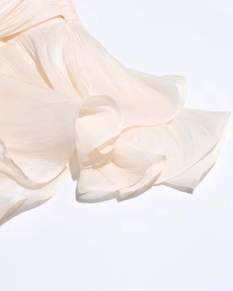 Long Sleeve Draped Ruffle Two Piece Dress Ivory