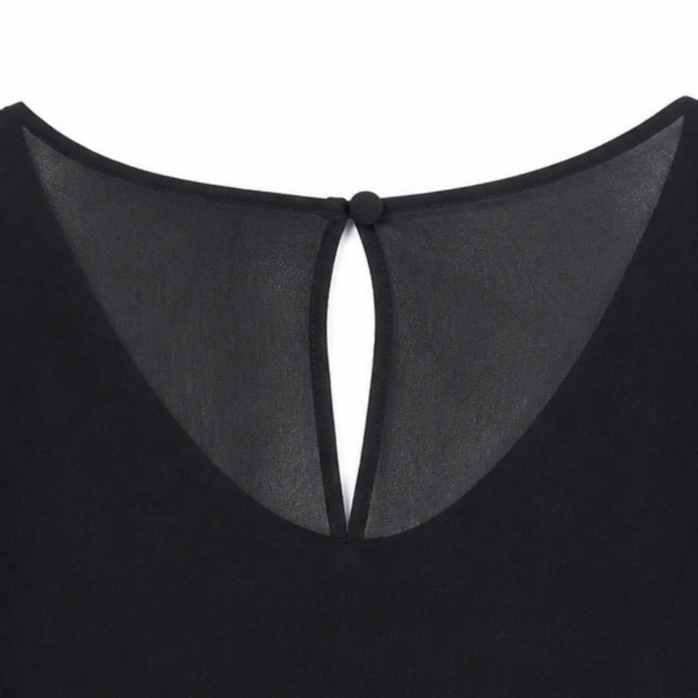Velora – Rhinestone Look V-Neck Chiffon Like Cape Midi Dress