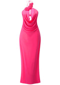 Halter Floral Maxi Dress Hot Pink