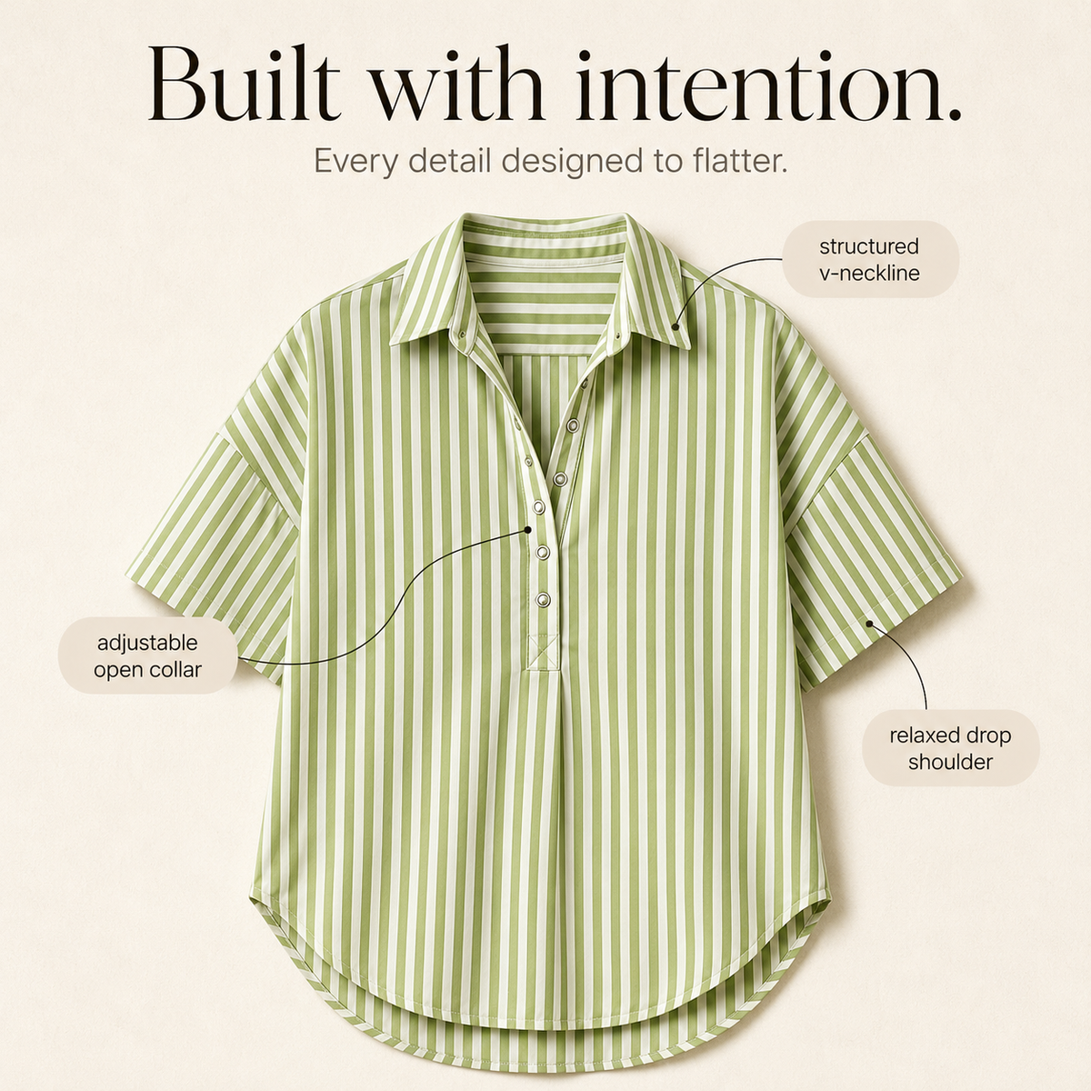 Marella – Oversized Striped V-Neck Popover Blouse
