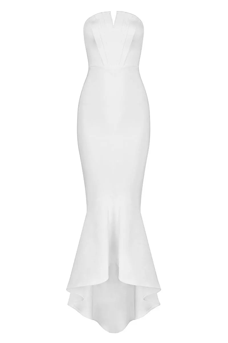 White Long Mermaid Strapless High Low Prom Dress