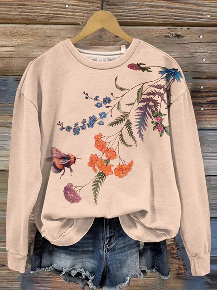 Bee Flower Women'S Crew Neck Sweatshirt
