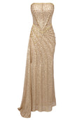 Strapless Sequin Draped Maxi Dress Gold