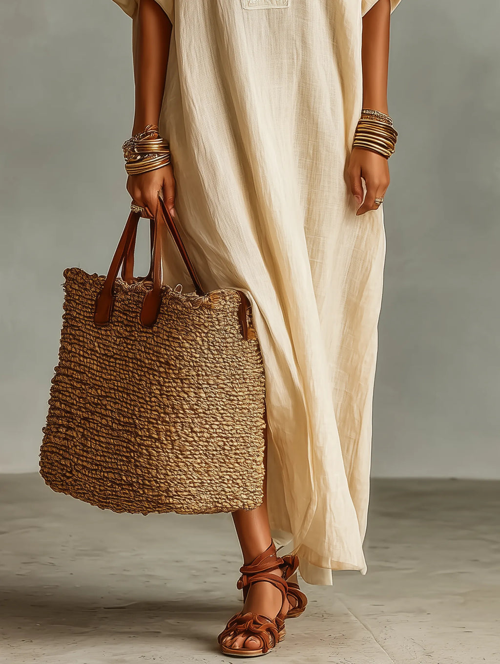 Women's Minimalist Loose-fitting Embroidered Short-sleeved Maxi Dress MDZ0656A6Y