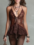 Quiet Luxury Tie-Neck Ruffle Hem Lace Blouse