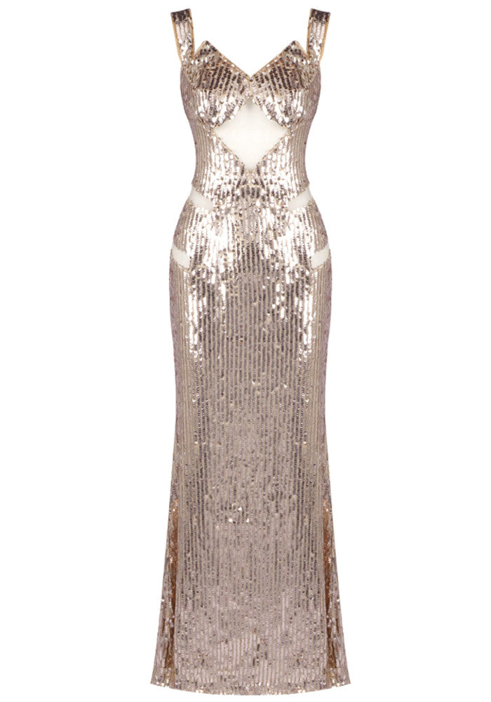 Sequin Bustier Maxi Dress Gold