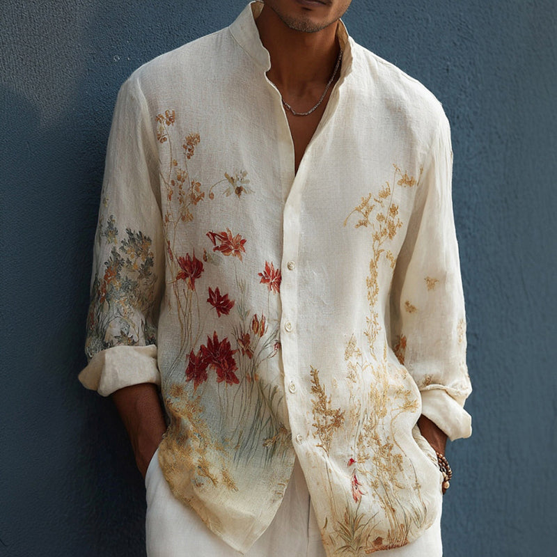 Men's Retro Floral Print Casual Long-sleeve Shirt
