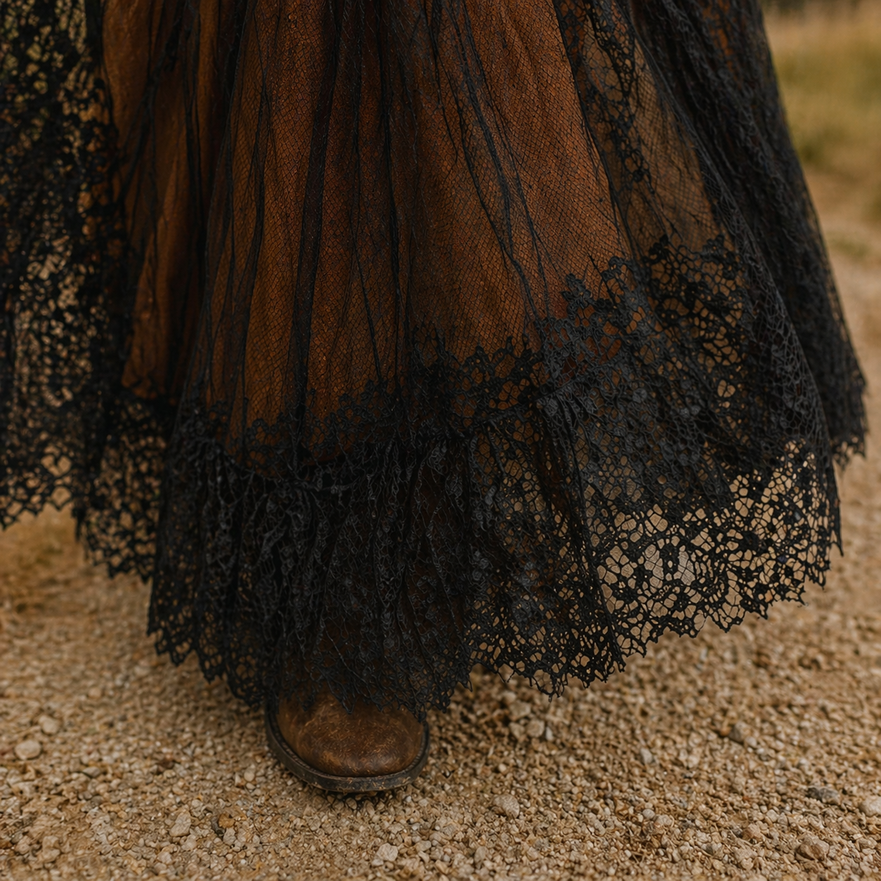 Black Floral Lace Maxi Dress with Ruffled Bell Sleeves