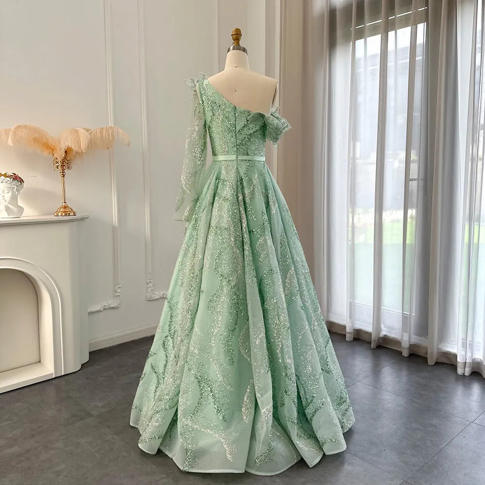 Dreamy Vow Luxury Dubai Ball Gown Gold Evening Dresses for Women Wedding 2023 Elegant One Shoulder Prom Formal Party Gown 359