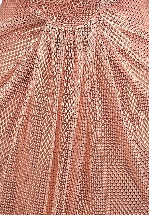 Strapless Draped Bustier Sparkly Maxi Dress Pink