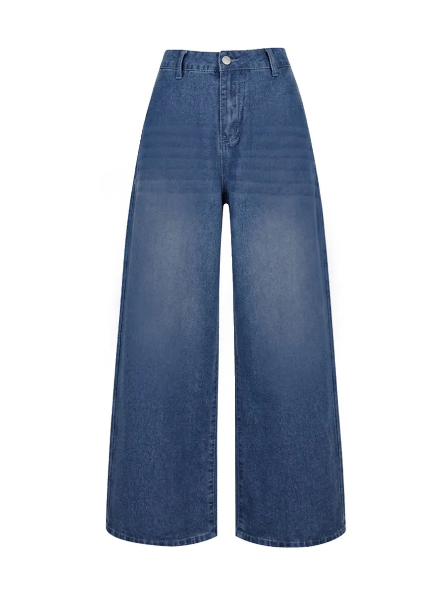 Loose Wide Leg Pockets Solid Color Jean Pants Bottoms