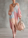 Women's Multi-colored Knitted V-neck Dress