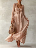 Pink Linen Long Sleeve Maxi Dress