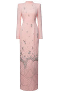 Long Sleeve Crystal Flower Maxi Dress Pink