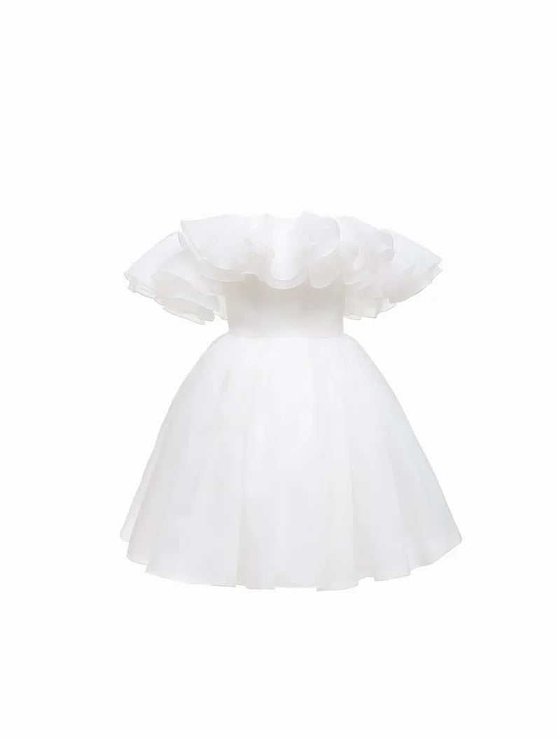 Brenda dress, Short wedding organza dress, Rehearsal dinner dress, Elopement wedding dress.