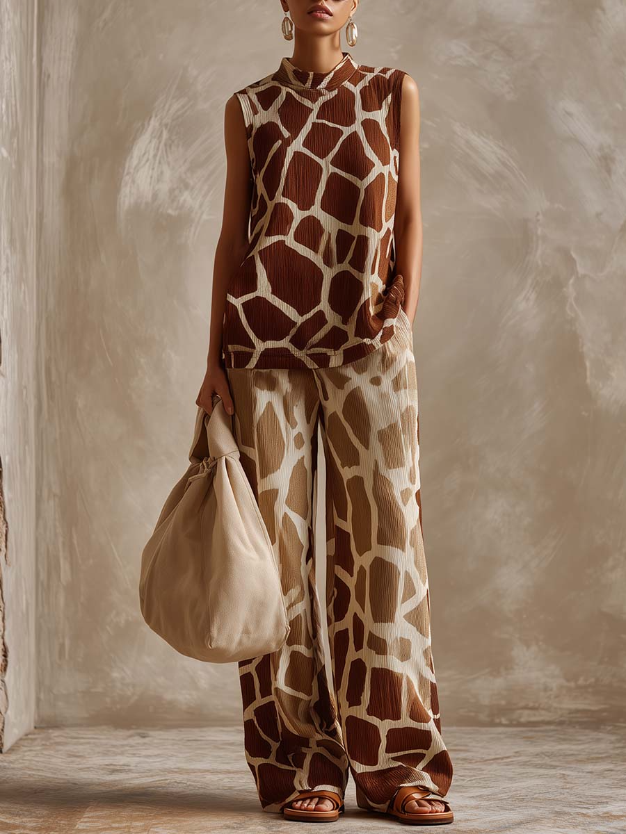 Sexy Wilderness - Giraffe Spot Print Casual Two-piece Set