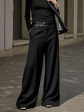 Loose Wide Leg No Belt Solid Color Zipper Casual Pants Bottoms Trousers