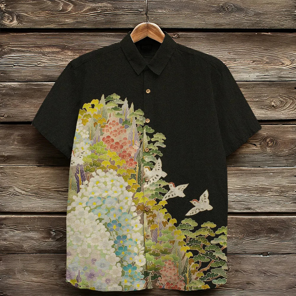 Vintage Japanese Art Pattern Cozy Linen Shirt