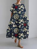 Japanese Sakura & Pet Dog Women's Linen Maxi Dress