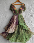 Elegant Green and Purple Lace Dress b7d1