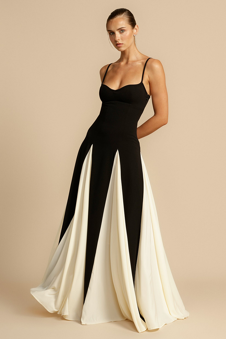 TIMELESS ELEGANCE PANELLED TULLE A-LINE SLIP MAXI DRESS