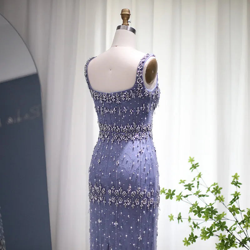 Dreamy Vow Bling Gray Mermaid Arabic Evening Dress with Cape Luxury Feather Dubai Formal Dresses for Women Wedding Party 279
