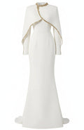 Cape Long Sleeve Embellished Maxi Dress White