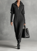 Women's Minimalist Solid Color Zipper Neck Knitted Maxi Dress MDA1633J4Y