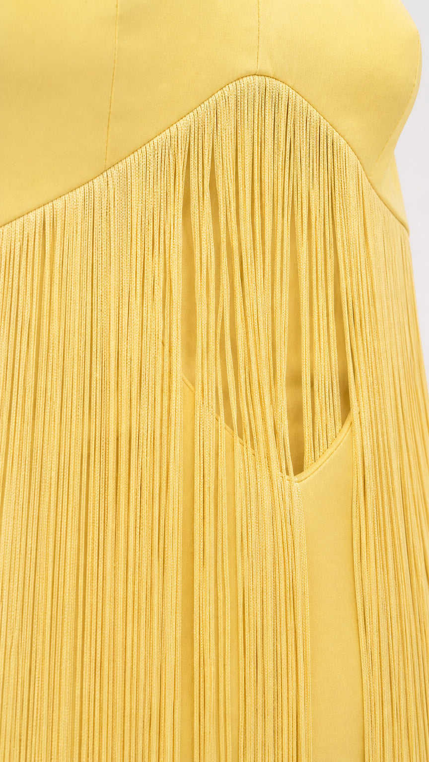 Strapless Fringe Cutout Maxi Dress
