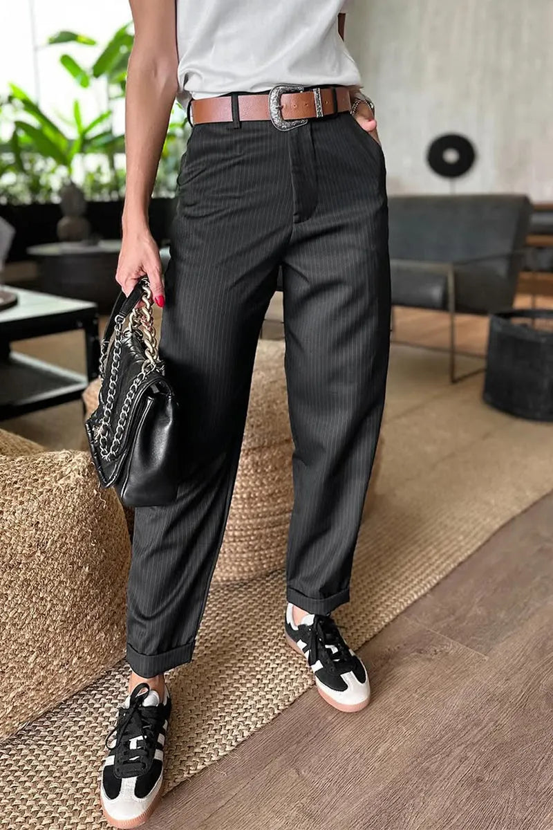 Women's Casual Striped Cropped Suit Pants
