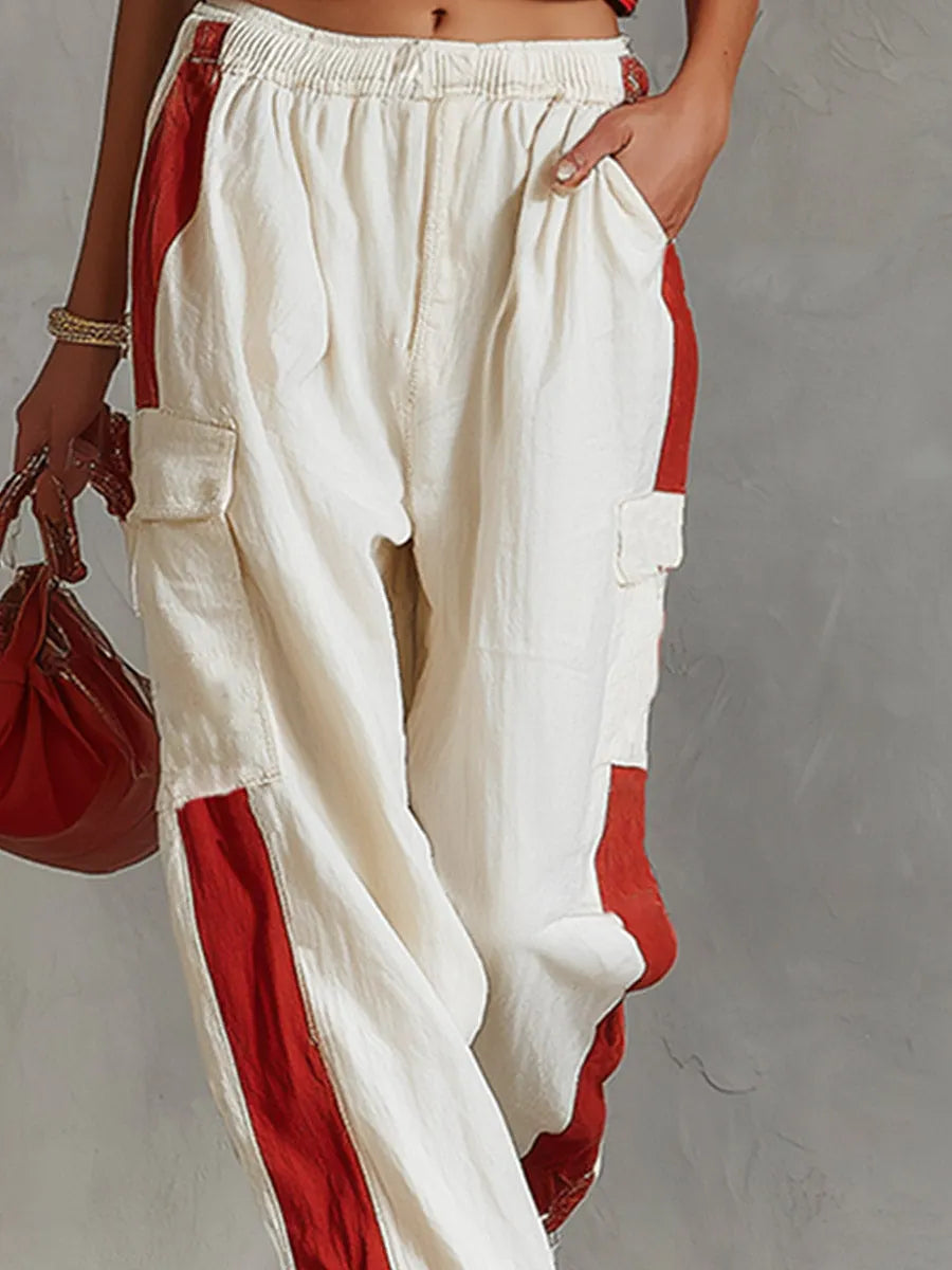 Casual & Stylish Red Vest And White Cargo Pants Cotton-Linen Set