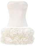 Strapless Corset Floral Ruffle Two Piece Dress White