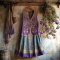 Vintage Viking Tribal Celtic Knot Life Of Tree Patchwork Art Linen Tank Dress
