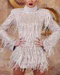 Women's Pearl Tassel Sequin Mini Dress