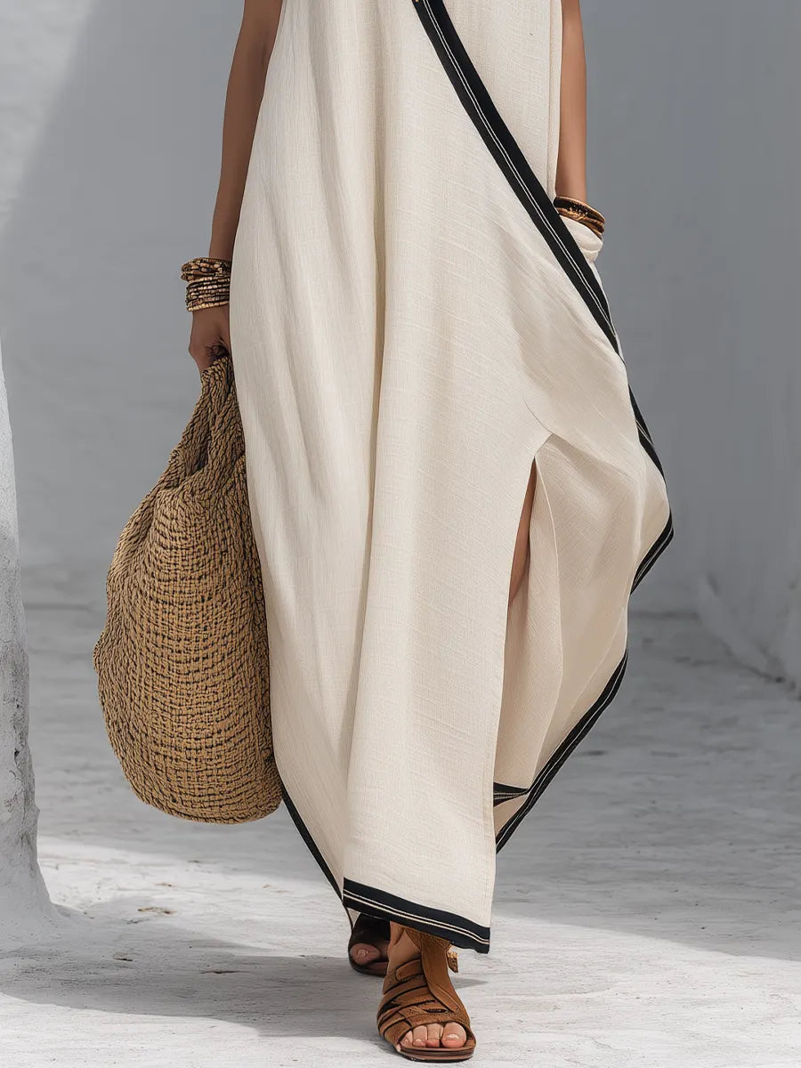 Vacation-to-Beach Side Slit Flowy Cover-Up Maxi Dress