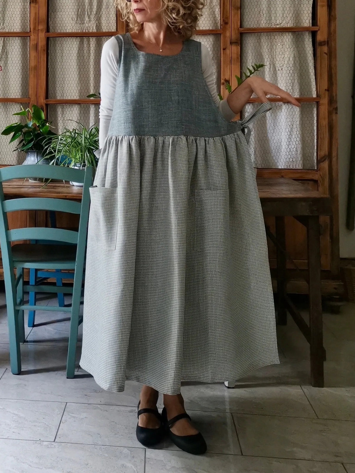 Grey Gingham  Apron